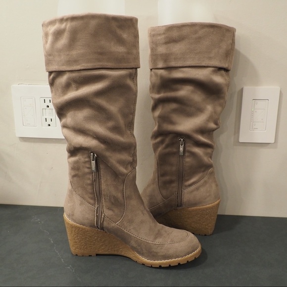 Bass sz 8.5 Eden tall stone micro suede wedge heel boots - Picture 8 of 16